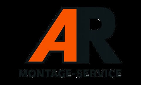 AR Montage Service logo with orange A and dark R letters on black background
